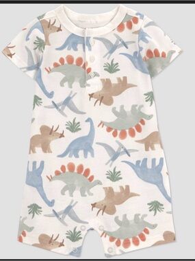 Baby/Toddler White Dino Print Short-Sleeve Romper
